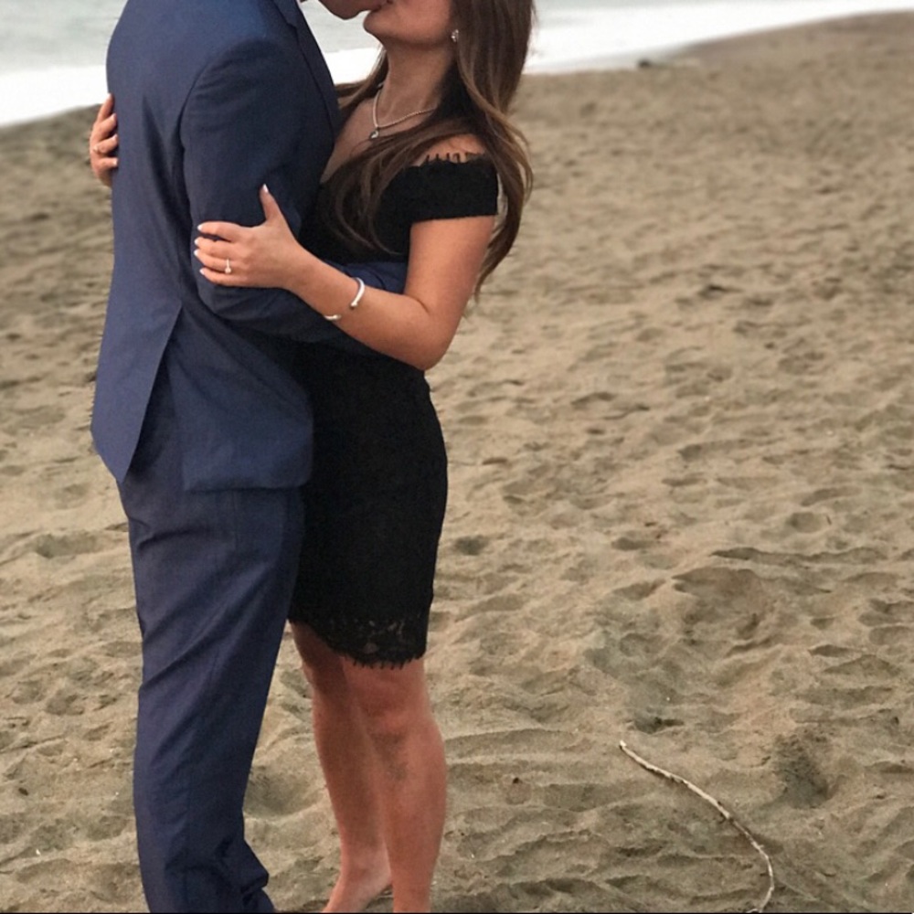 Bardot black lace off the shoulder dress 4